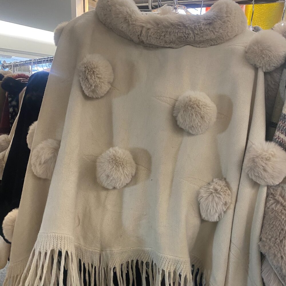 White Faux Fur trimmed and Wool Wrap